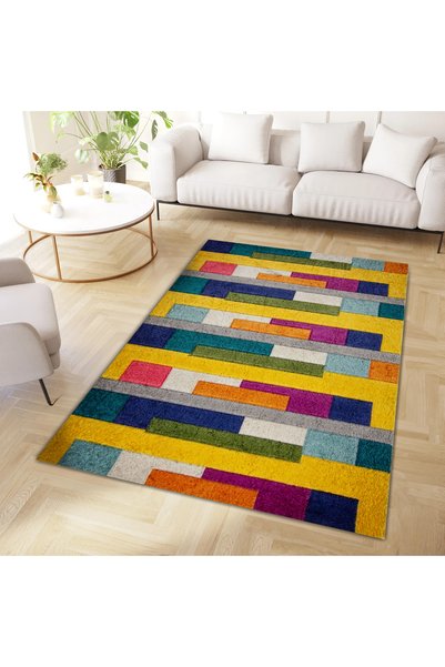 Rugs Modern Halı North Collection Multicolored Shapes Woven Base Modern Decor...