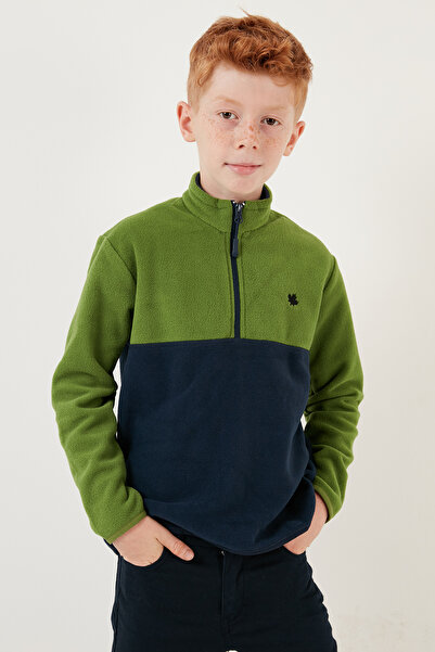 Lela Yumuşak Dokulu Yarım Fermuarlı Renk Bloklu Dik Yaka Polar Unisex Çocuk Polar 5905004