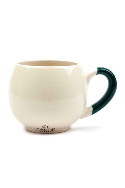 PALTO TASARIM Dobarlan Drop Self Cream Shiny Balloon Mug (GREEN HANDLE) - Gift Ceramic Mug