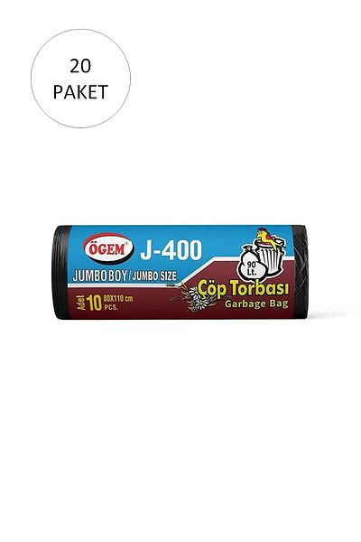Mu Art J-400 Jumbo Size Garbage Bag 80 X 110 cm 10 Rolls X 20 Pack = 200 Pieces (Black)