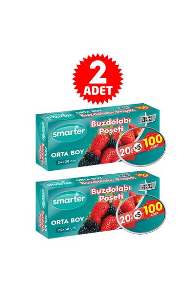 SMARTER 200 Pieces Refrigerator Bags Medium Size 2 Packs (100 Pieces X 2)