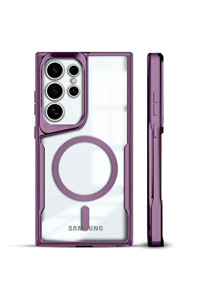 Fibaks Samsung Galaxy S22 Ultra Kılıf Prizma Kamera Çıkıntılı Magsafe Şarj Destekli Mat Renkli Şeffaf Kapak