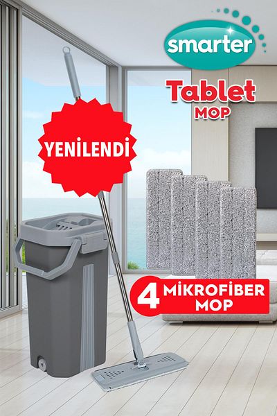 SMARTER 4 Pieces Gray Tablet Mop Cleaning Set with Refills - Mop