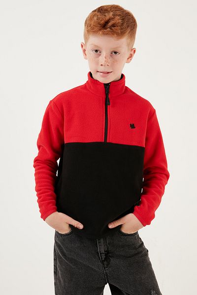 Lela Soft Textured Half Zipper Color Block Stand Collar Polar Unisex Children's Fleece5905004