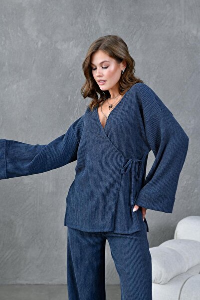 minaaise Kimono Indigo pentru damă - țesătură șifonată, model 28174