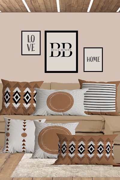 Belle Benoit Modern Brown Bohemian 6-Piece Double-Sided Printed Rectangle 30x50 And 43x43 Square Throw Pillow Case Set