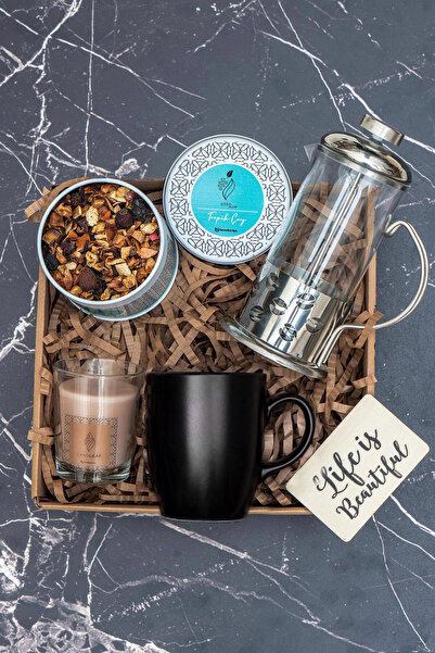 TrendHediye Tropik Çay, Kupa , Motivasyon Magneti, French Press, Mum Hediye K...