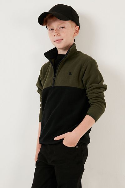 Lela Μαλακή υφή με μισό φερμουάρ Color Block Stand γιακά Fleece Unisex Παιδικό Fleece 5905004