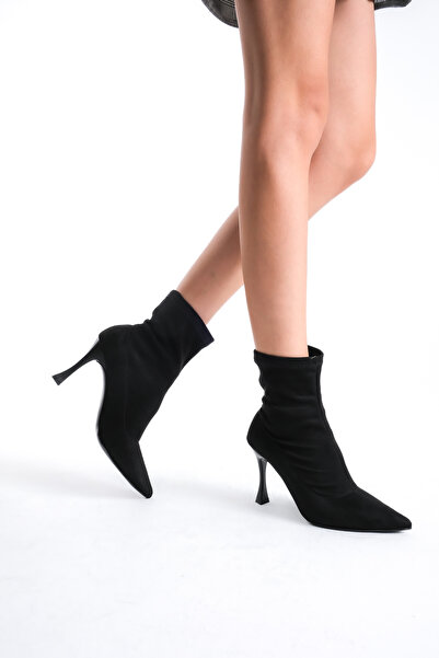 NITU Shoes Siyah Süet Streç Yüksek Topuklu Bot