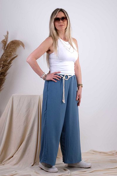 BEBE PLUS Indigo Elastic Waist Self-Belted Casual Trousers
