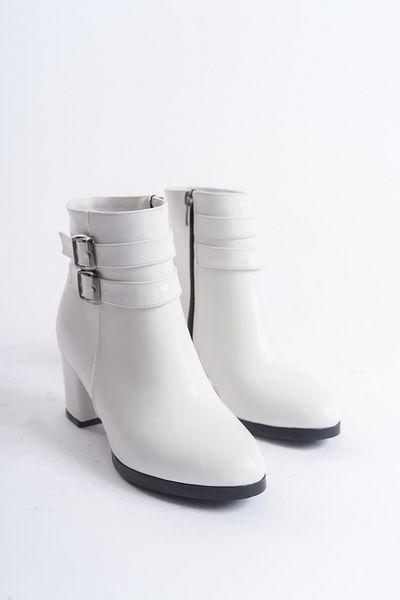 Santamarina Women's Hermina White Double Buckle Short Boots