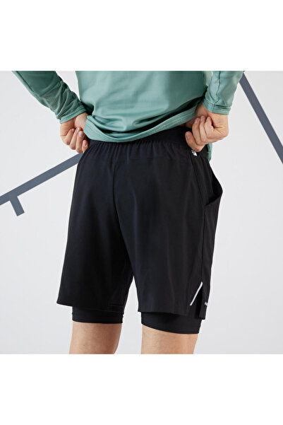Decathlon Kuikma Erkek 2'si 1 Arada Tenis Şortu - Siyah/Siyah - Artengo Thermic
