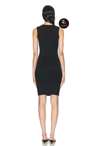 Zagrep Women's Black Sleeveless Crew Neck Lined Silk Jersey Mini Dress