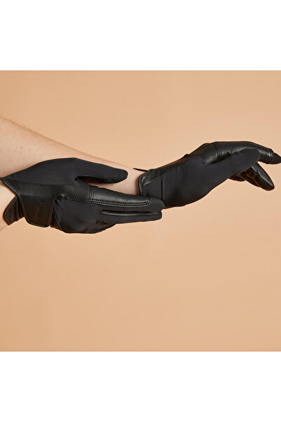 Decathlon Fouganza Yetişkin Deri Binici Eldiveni - Siyah