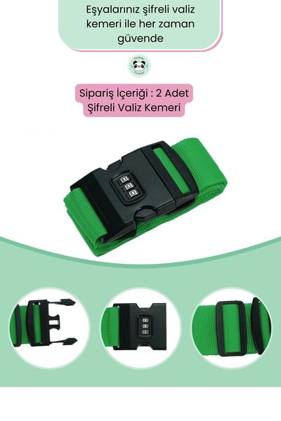 Pandogo Şifreli Valiz Kilidi Valiz Kemeri Extra Güvenlik Koruyucu Yeşil 2 Adet