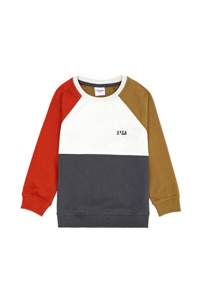 U.S. Polo Assn. سويت شيرت برقبة دائرية كاكي فاتح للأطفال 50270781 -VR183