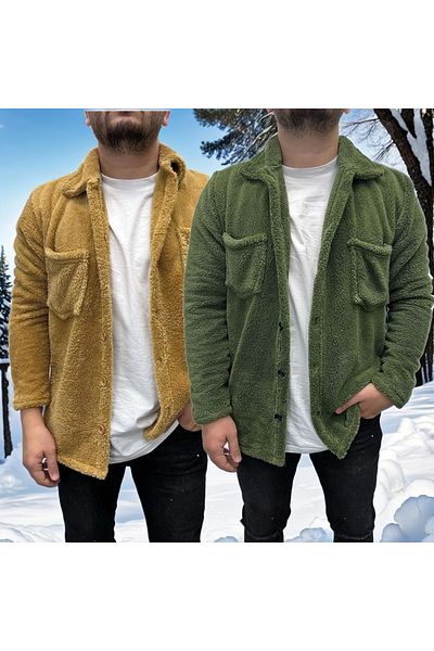 Fifty Color Χακί-Camel Slimfit Λούτρινο Μπουφάν - 2 Συσκευασία με Κουμπιά