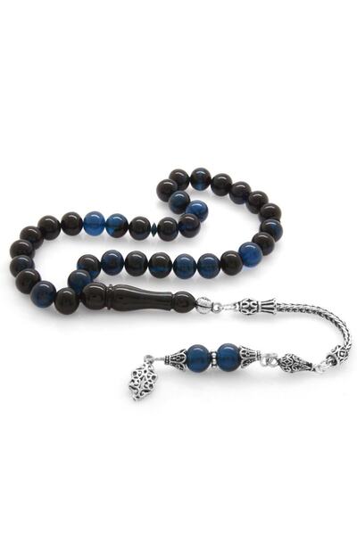 Tesbihane 925 проба срібний кулька з бахромою, синьо-чорний пресований бурштиновий чотки