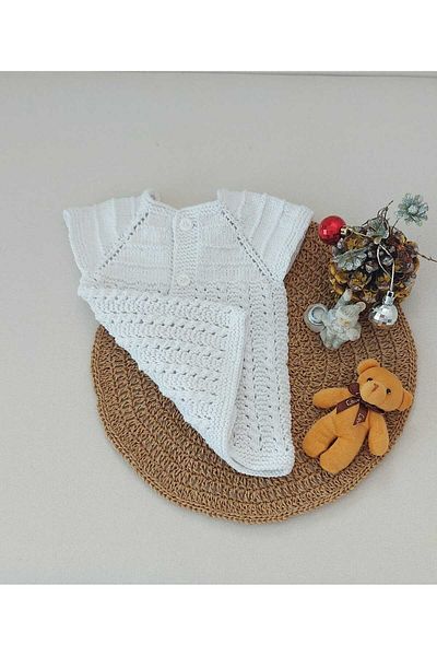 BEGİN 0-12 Months Baby Hand Knitted Cotton Vest - Buttoned Gift Birth Memory