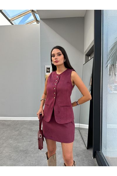 ESRAHELVACI Vestă Dublin din piele intoarsa burgundy