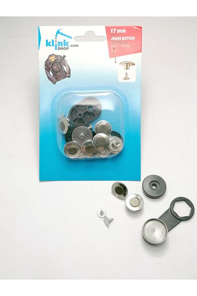 Klinkshop Jeans Button 17 mm 8 Sets- Including Hammer Application Apparatus- Stainless Brass