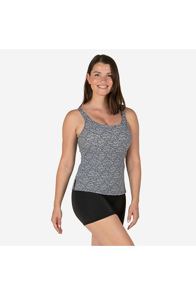 Decathlon Costum de baie Nabaiji pentru femei cu tăietură în U și pantaloni scurți cu detaliu la spate - negru - model leopard - Heva