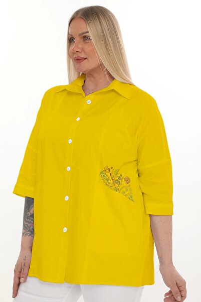 Lady Majestic Büyük Beden Cepli Cotton Gömlek