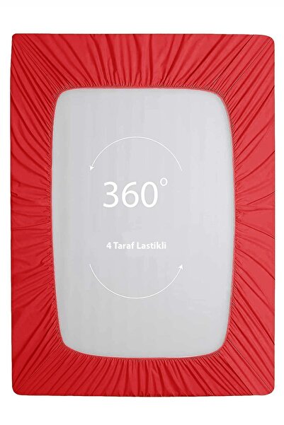 MonoHome Red 57 Wire Fitted Sheet - 100% Cotton, Oeko-tex® Certified, Production from Duvet Cover Sand