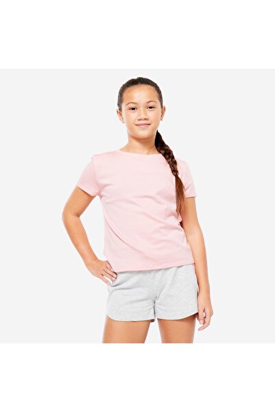 Decathlon Domyos Çocuk Toz Pembe Pamuklu Spor Tişörtü - 500
