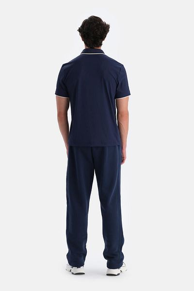 Dagi Marineblaues Herren-T-Shirt aus technischem Stoff mit Polokragen