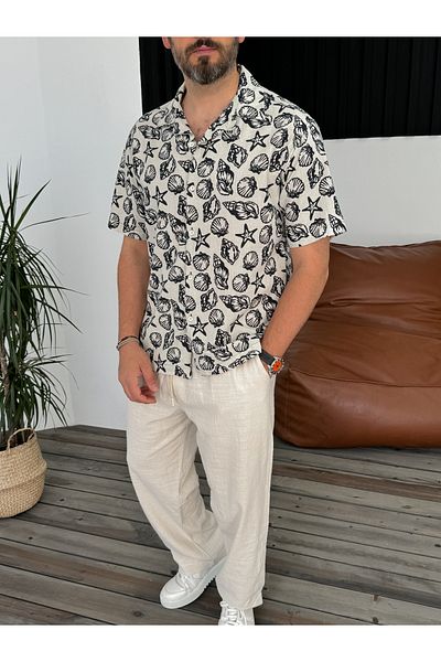 BYBASICMAN Starfish Patterned Ecru Shirt - G-5462