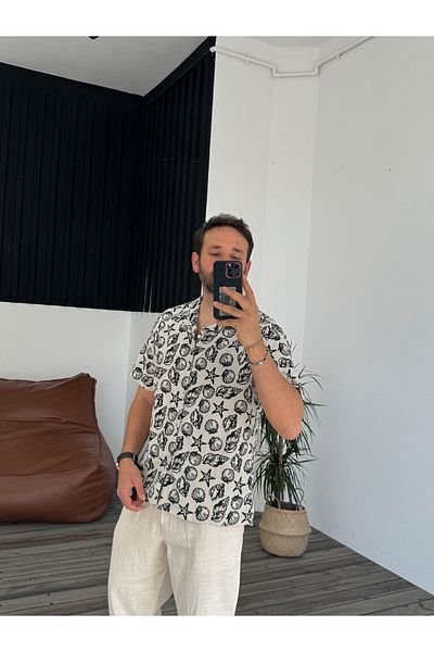 BYBASICMAN Starfish Patterned Ecru Shirt - G-5462