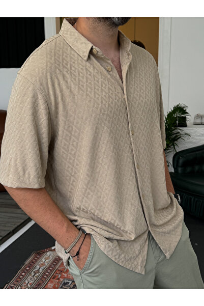 BYBASICMAN Μπεζ πουκάμισο με διαμάντι C-1679