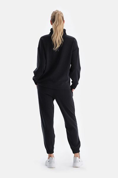 Dagi Schwarzes Modal-Sweatshirt mit halbem Reißverschluss für Damen