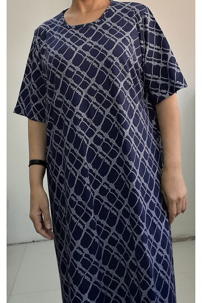 Mertcan Butik Πλεκτό φόρεμα με κοντομάνικο ατσάλι με μοτίβο αλυσίδας Navy Blue