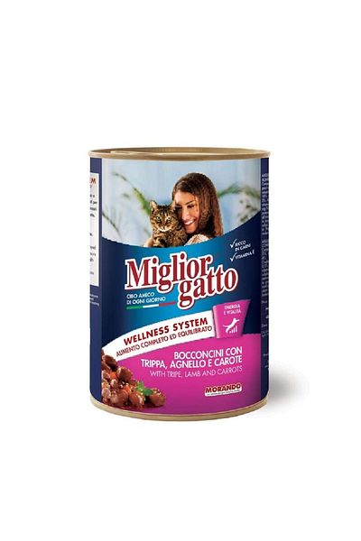 Miglior Chunks with Tripe, Lamb and Carrots Wet Cat Food, 405 g, Pack of 12