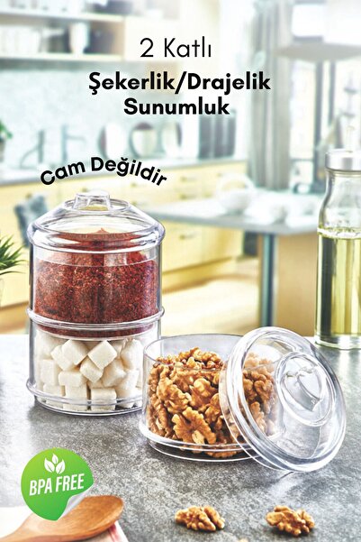 grimorlife 2 Katlı Akrilik Şekerlik Drajelik Çerezlik Lokumluk Kurabiyelik Su...