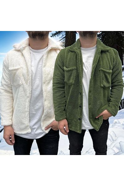 Fifty Color Λούτρινο μπουφάν με 2 κουμπιά Slimfit Χακί-Λευκό