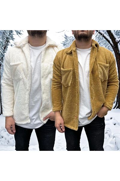 Fifty Color Λούτρινο μπουφάν White-Camel με 2 κουμπιά Slimfit