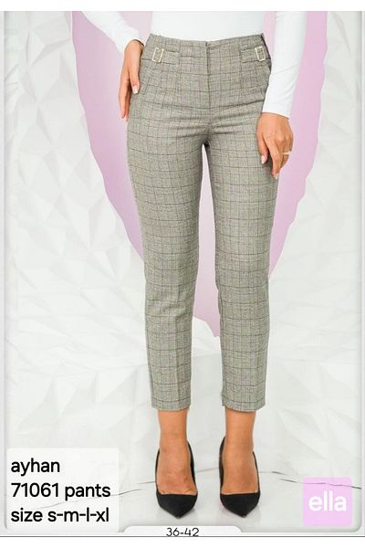 AYHAN Plaid Fabric Buckle Detail Carrot Leg Trousers