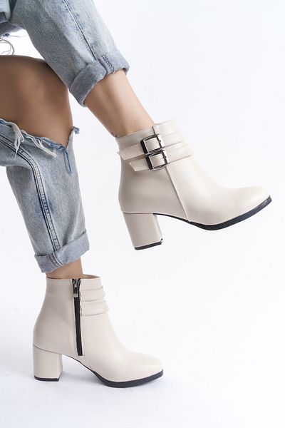Santamarina Γυναικείες κοντές μπότες Hermina Beige Skin με διπλή πόρπη
