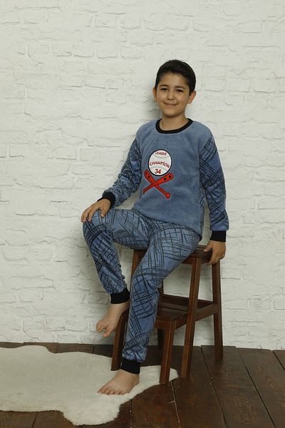 Pemilo Set de pijamale din fleece cu model 5002 pentru băiat, albastru