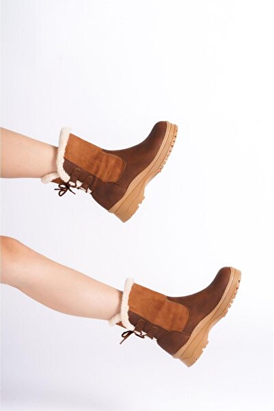 UYEGE Дамски боти с косъм отвътре и връзки