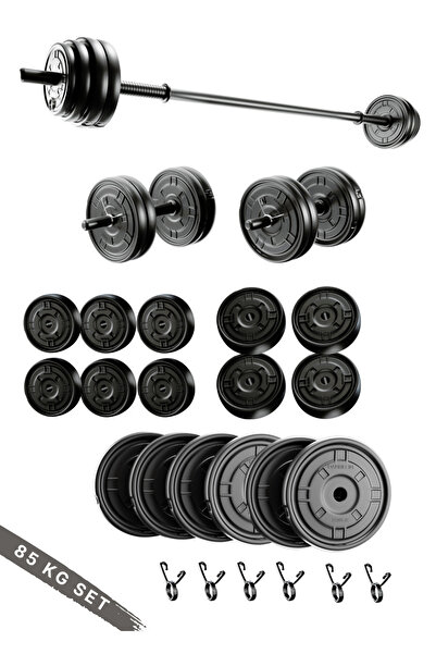 ygtsport 150 Cm Uzun Barlı 85 Kg Dambıllar ve  Ağırlık plakaları  Vücut Geliştirme Aleti Halter Seti Dumbell