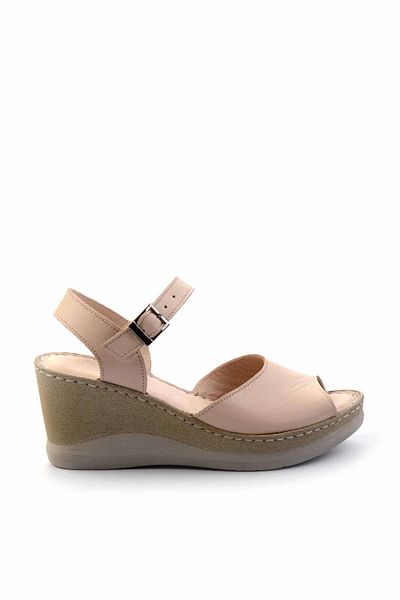 Bambi Beigefarbene Damenschuhe aus echtem Leder mit Keilabsatz K 05281018303