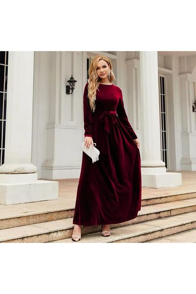 Styling Park Long Sleeve Belted Maxi Dress