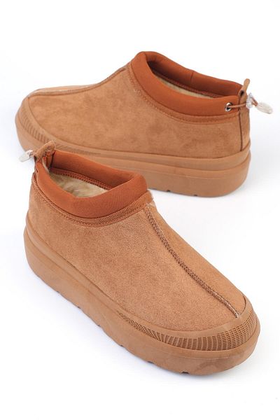 ShoeTek Γυναικείες μπότες İlivana με ελαστική πλάτη και γούνα στο εσωτερικό Tan Suede