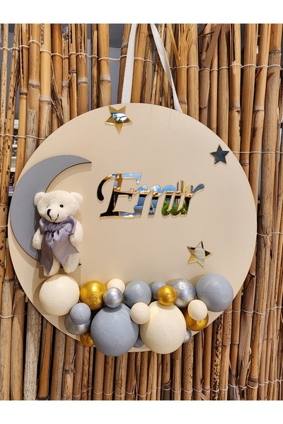 HD Different Bubble Ayıcıklı Bebek Kapı ve Duvar Süsü - İstediğiniz isim yazılır