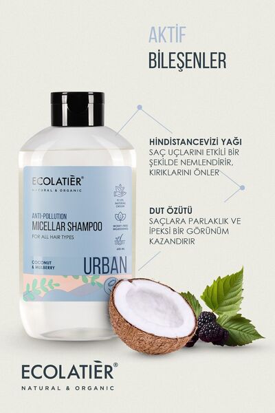 ECOLATIER Misel Şampuan Derin Temizleme Tüm Saç Tipleri Için Nemlendirici Şampuan Antioksidan 600 ml