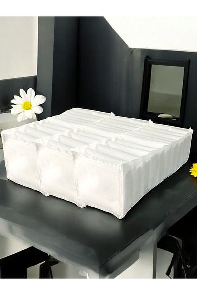 Balkan Room 3 Pieces Medium 11 Compartments White Accordion Type - Interior Organizer Closet Organizer Set 40X16X12 cm